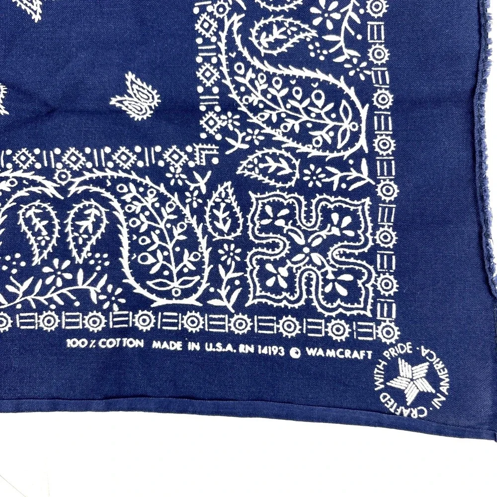 Vintage Wamcraft Navy Blue Bandana 100% Cotton RN 14193 Made in USA